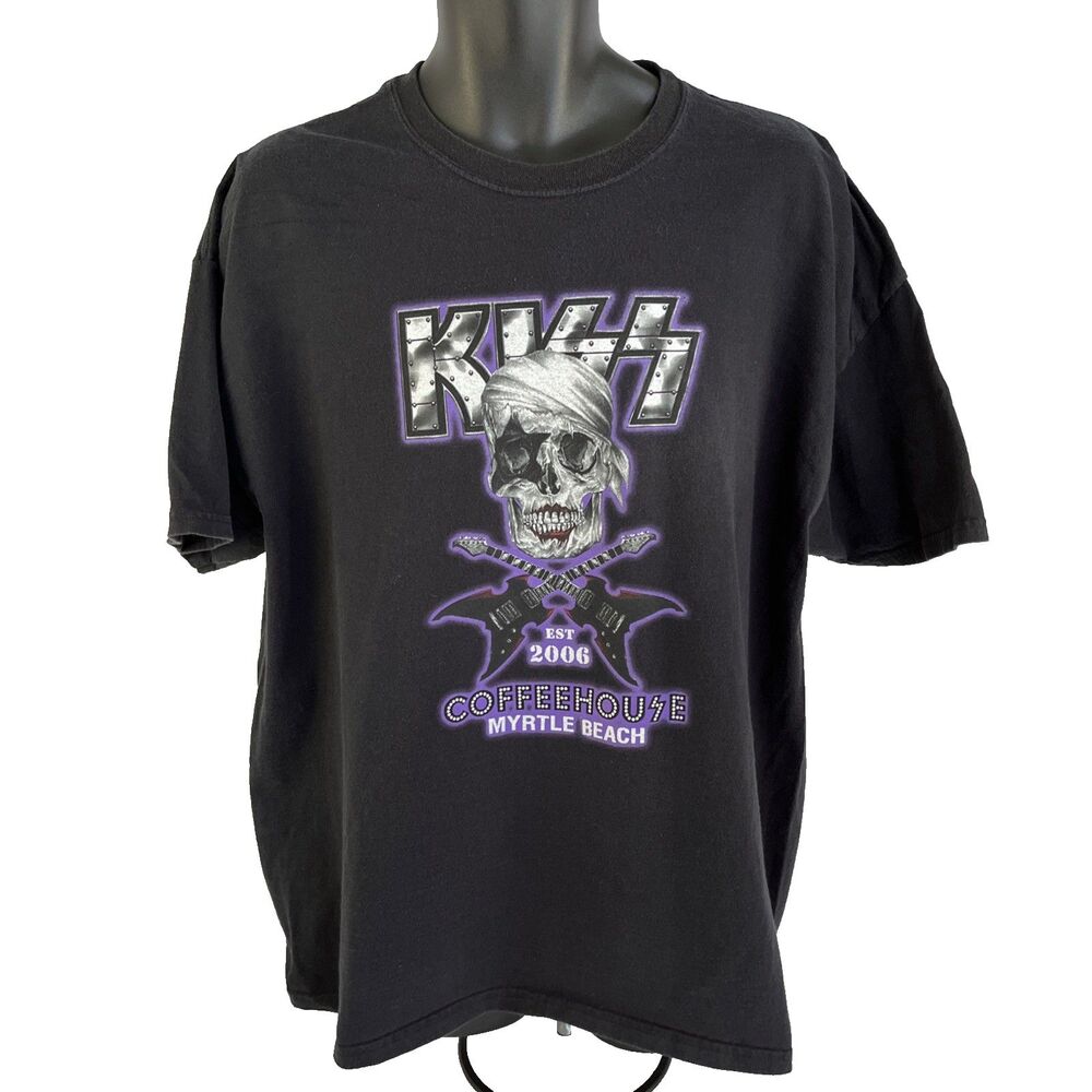 Vintage Kiss T-Shirt XL Coffee House Myrtle Beach Rock Skull Guitar Rare READ
